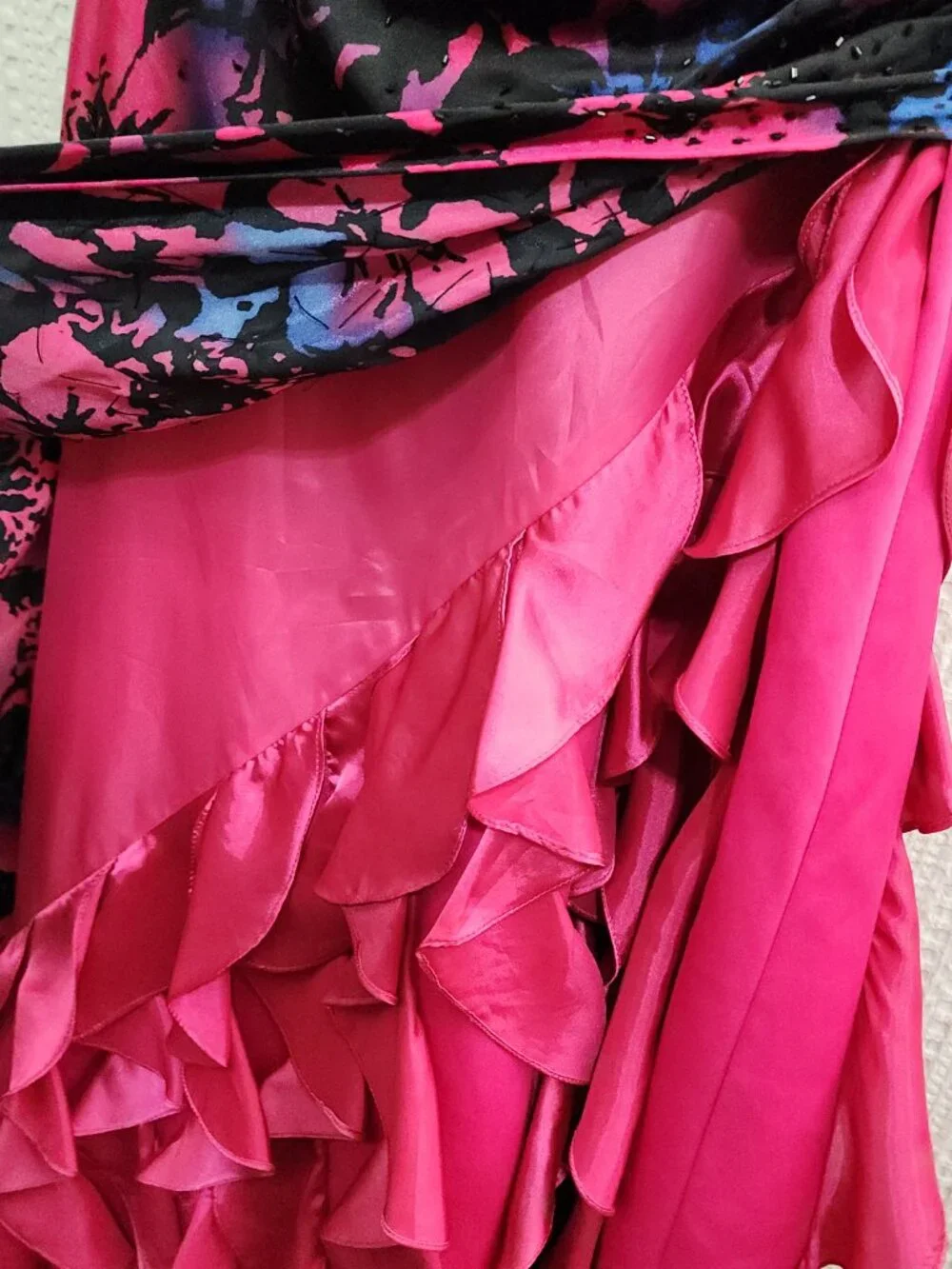 Y2K Strapless Ruffle Prom Dress Floral Black Pink Lizzie McGuire Vibe Size 13/14 - Picture 7 of 15